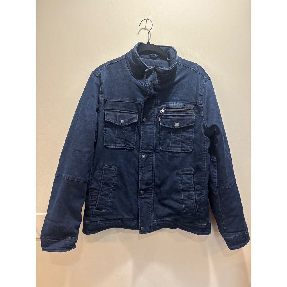 Levis Mens Dark Wash Denim Quilted Field Jacket Blue Medium Utility
